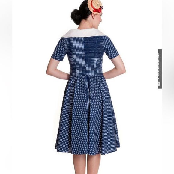 Hell Bunny Claudia 50’s Blue and White Polka Dot Fit and Flare Midi Dress 4X - Picture 2 of 9